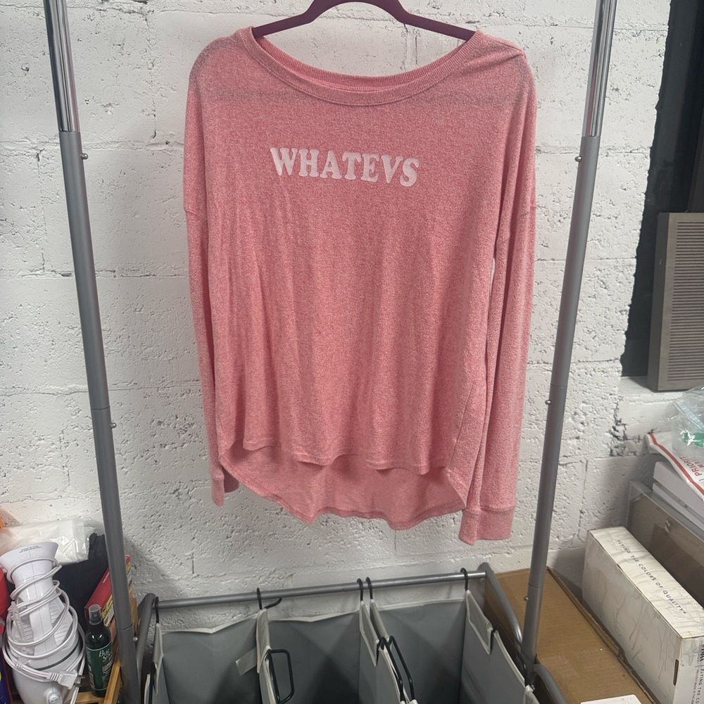 “Whatevs” Pink Long Sleeve T Shirt - LIKE NEW Size Small Top